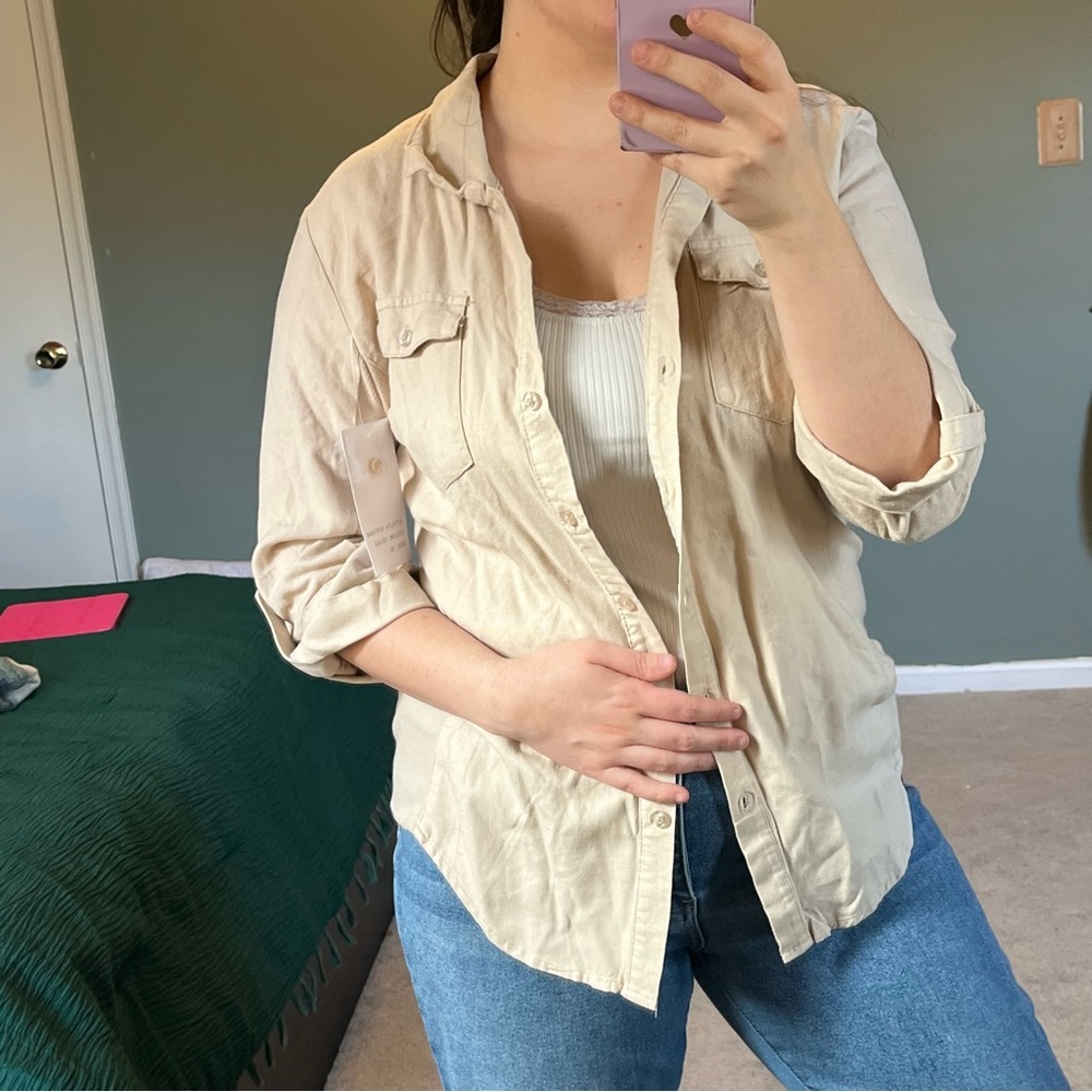 Beige Button-Up Shirt